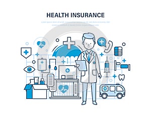 Health insurance concept. Medical care, healthcare and medical insurance, protect.