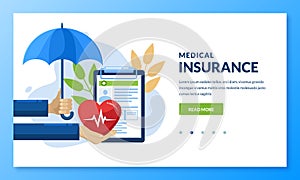 Health insurance concept. Vector medical care illustration. Landing page banner design for medicine, healthcare themes