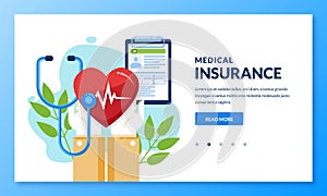 Health insurance concept. Vector medical care illustration. Landing page banner design for medicine, healthcare themes