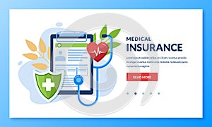 Health insurance concept. Vector medical care illustration. Landing page banner design for medicine, healthcare themes