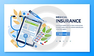 Health insurance concept. Vector medical care illustration. Landing page banner design for medicine, healthcare themes