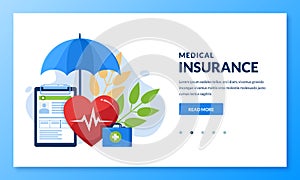 Health insurance concept. Vector medical care illustration. Landing page banner design for medicine, healthcare themes