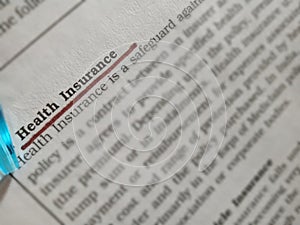 health insurance financial words displaying for incident cover theory on book article