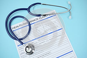 Health insurance form with stethoscope Medical Form