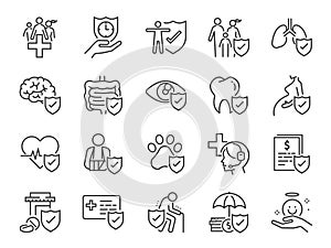 Health insurance icon set. Included icons as emergency, secure, risk management, protection, healthcare and more. photo