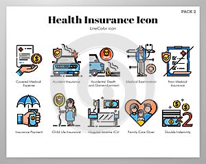 Health insurance icons LineColor pack