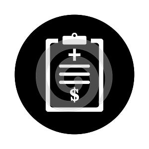 Health insurance, insurance policy, medical bill icon. Black vector sketch