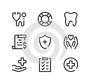 Health insurance line icons set. Modern linear symbols, simple outline elements collection. Vector line icons