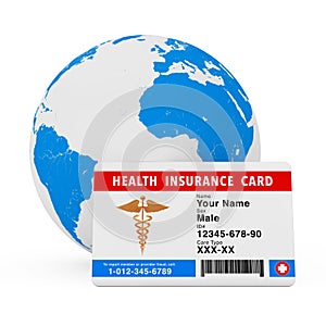 Health Insurance Medical Card Concept in front of Earth Globe. 3d Rendering