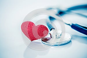 Health  insurance and Medical Healthcare heart disease concept , a red heart shape with stethoscope on white background