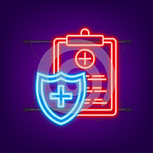 Health insurance. Medical protection, medical insurance concepts. Flat design. Neon style. Vector stock illustration