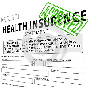 Health insurance statement with green approved stamp
