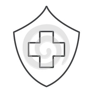 Health insurance thin line icon, safety and care, healthcare sign, vector graphics, a linear pattern on a white