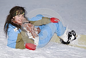 Health lifestyle image of teens snowboarder girl