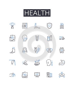 Health line icons collection. Fitness, Wellbeing, Vigor, Strength, Energy, Robustness, Vitality vector and linear