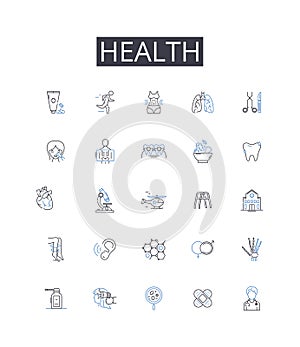 Health line icons collection. Fitness, Wellbeing, Vigor, Strength, Energy, Robustness, Vitality vector and linear