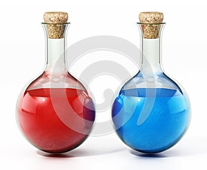 Health and mana potions isolated on white background. 3D illustration
