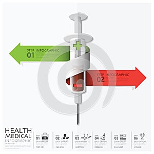 Health And Medical With Bind Spiral Arrow Syringe Diagram Infographic