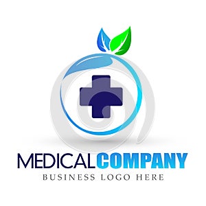 Health medical care nature logo in leaves leaf icon on white background