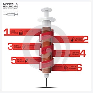 Health And Medical Infographic With Bind Spiral Tag Syringe Diagram