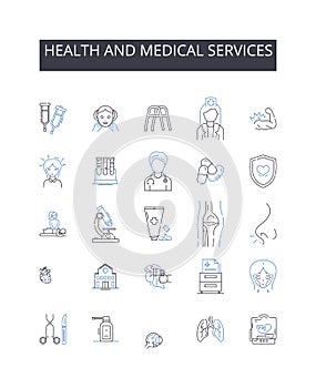 Health and medical services line icons collection. Strategy, Branding, Engagement, Awareness, Influence, Interaction