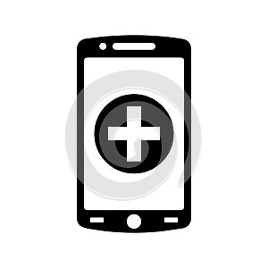 Health, medical, smartphone icon. Black vector graphics