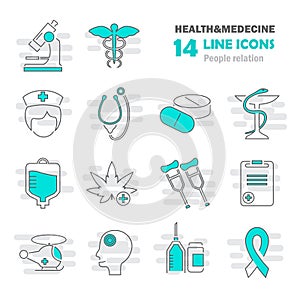 Health and Medicine line icons set for web and mobile design