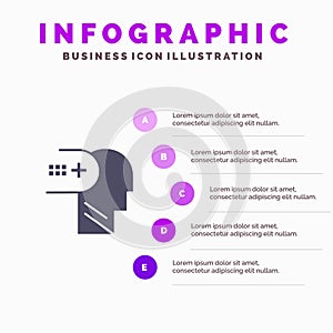 Health, Mental, Medical, Mind Solid Icon Infographics 5 Steps Presentation Background
