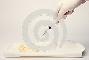 Health nurse worker with vaccine syringe. Concept vacine for healty lifestyle. Toned Image