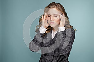 Health And Pain. Stressed Exhausted Young Woman Having Strong Tension Headache. Closeup Portrait Of Beautiful Sick Girl