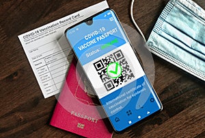 Health passport of COVID-19 vaccination in mobile phone for travel