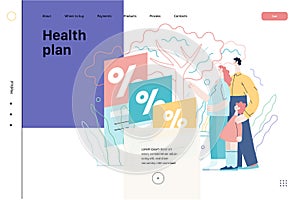 Health plans - medical insurance web template. Flat vector