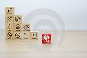 Health promotion Graphic Icon on Wooden block photo