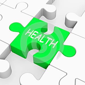 Health Puzzle Shows Medical Care And Wellbeing