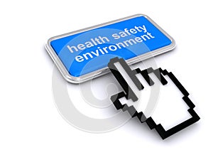 Health safety environment button on white