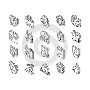 Health Safety Environment Hse isometric icons set vector
