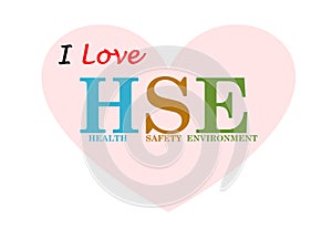 Health, safety and environment  logo in isolated white in heart shapes.
