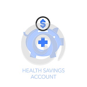 Health savings account symbol with a piggy bank and a dollar coin