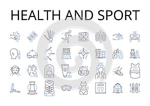 Health and sport line icons collection. Fitness, Exercise, Wellness, Physical activity, Workouts, Training, Nutrition