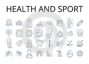 Health and sport line icons collection. Fitness, Exercise, Wellness, Physical activity, Workouts, Training, Nutrition