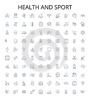 Health and sport outline icons collection. Fitness, Exercise, Wellness, Running, Strength, Yoga, Cycling vector