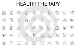 Health therapy line icons collection. Urban, Cityscape, Cosmopolitan, Downtown, Skyline, Contemporaneous, High-rise