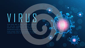 Triangulate shape of Virus cell structure on blue background