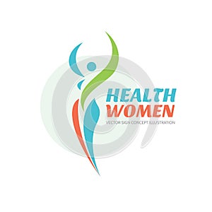 Health women - vector logo template. Healthy sign. Beauty salon symbol. Fitness woman concept illustration. Human character.