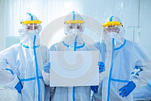 Health workers show blank billboard