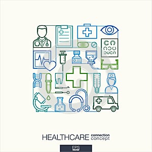 Healthcare abstract background, integrated thin line symbols.