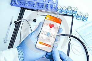 Healthcare app medical technology. Doctor holding digital smartphone. Healthcare medicine app on mobile phone screen