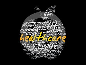 Healthcare apple word cloud collage