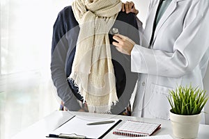 Healthcare check-up, Doctor listening to heart beat and lung sound.