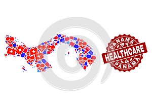 Healthcare Composition of Mosaic Map of Panama and Textured Seal Stamp